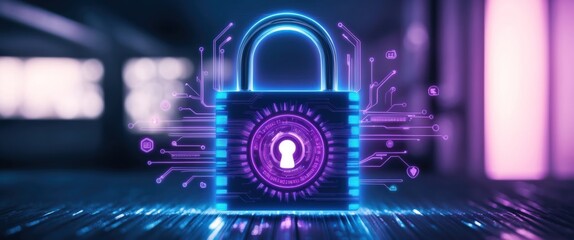 A vibrant digital padlock representing online security and data protection in a modern technological environment