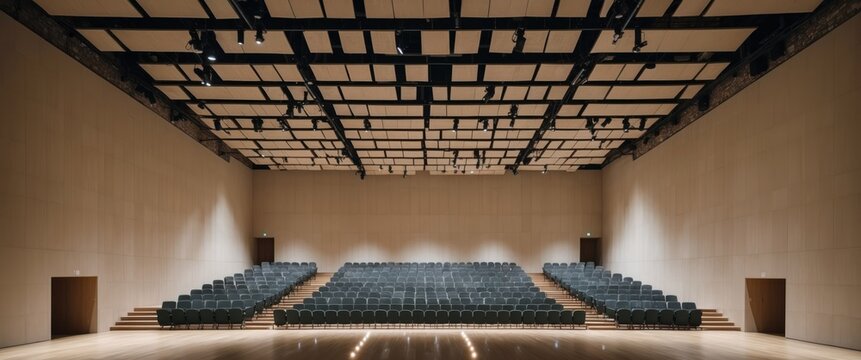 A spacious, modern auditorium featuring empty seating, ideal for performances and events, designed for optimal acoustics