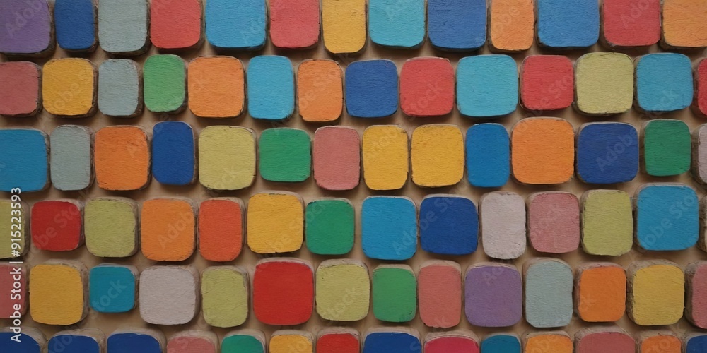 Poster a colorful wall made of small squares of different colors