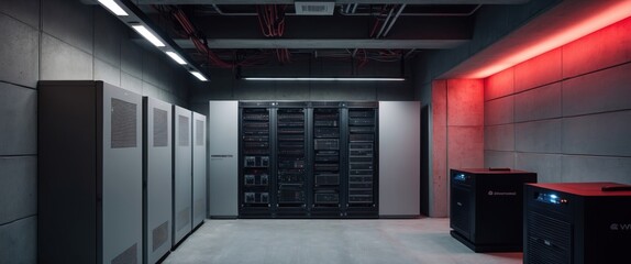 A modern data center with servers and high tech infrastructure highlighting efficiency and connectivity
