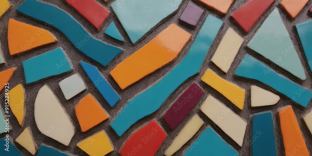 Poster a mosaic of colorful tiles with a blue and orange tile in the middle