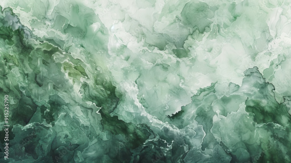 Poster a close-up image of an abstract painting with green and white ink swirls, creating a mesmerizing and