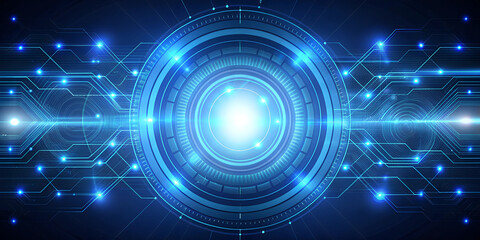 abstract blue glowing neon geometric lines and circles on dark background. futuristic concept. High quality illustration