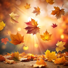 Obraz premium Golden Autumn Leaves Falling in Warm Sunlight