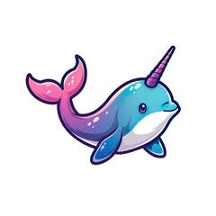 Obraz premium 2D illustration of a minimalistic narwhal logo with icy colors isolated on a white transparent background