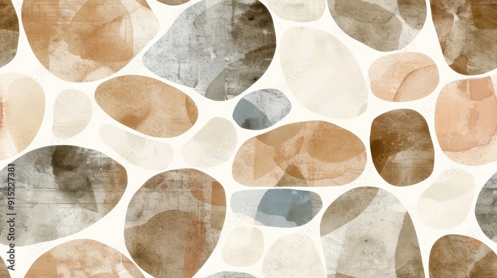 Aufkleber a seamless pattern featuring abstract watercolor illustrations of various sizes and shapes of brown 