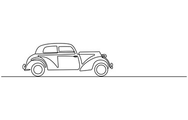 continuous one line drawing of car vector icon. One line Car icon vector background ,One single continuous line drawing of old vintage car, line draw
