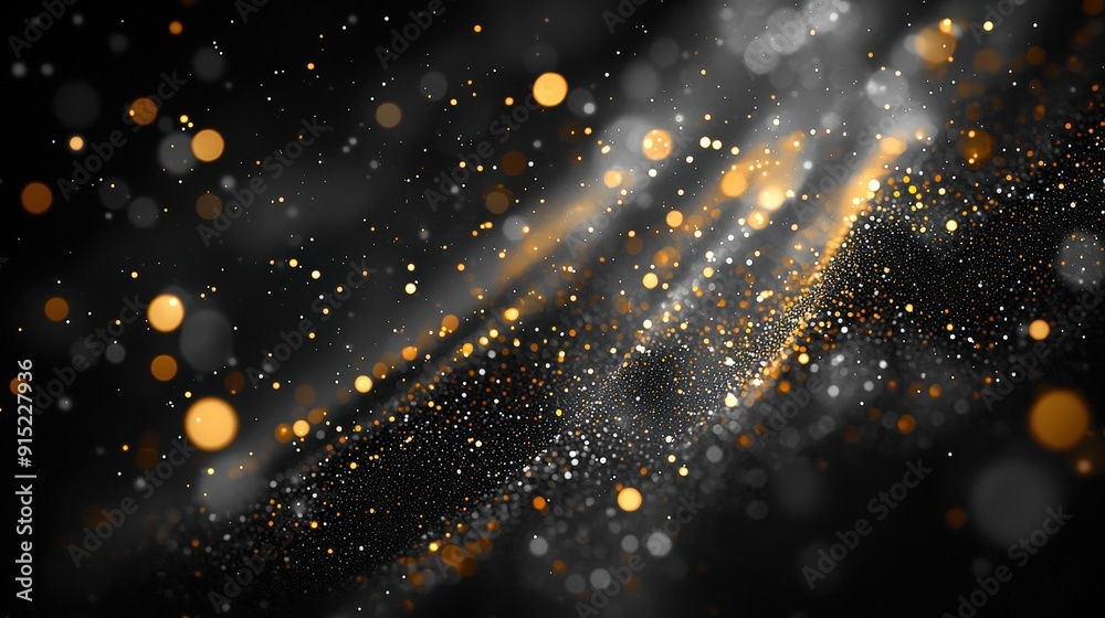 Poster golden and silver particles shimmer beautifully against a dark backdrop, creating an enchanting atmo