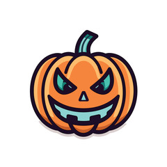 Illustrations of scary halloween pumpkin in witch hats. Design element for poster,card, banner, sign, emblem. Vector illustration