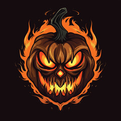 Illustrations of scary halloween pumpkin in witch hats. Design element for poster,card, banner, sign, emblem. Vector illustration