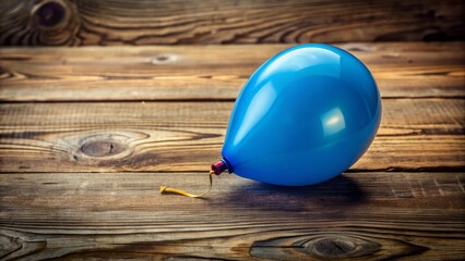 A limp, lifeless balloon lies flat on a wooden table, its once-vibrant color dulled, its airlessness a stark contrast to its former inflated state.