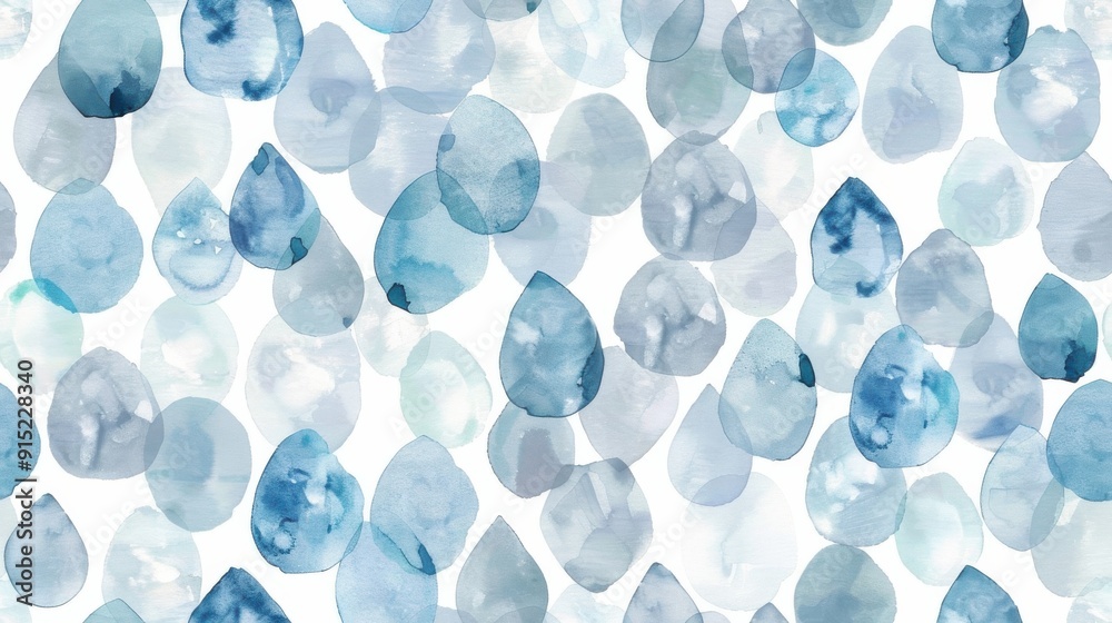 Poster a seamless pattern featuring blue watercolor raindrops on a white background. the raindrops are vari