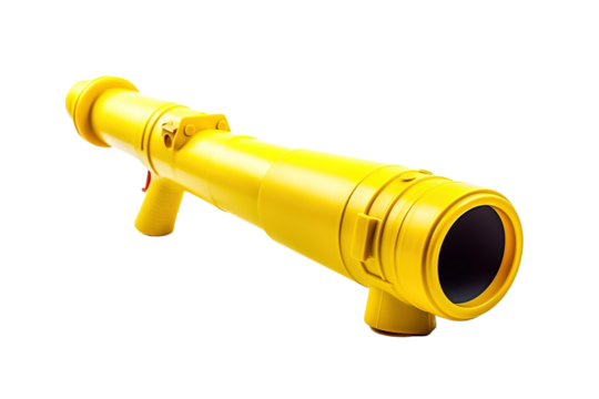 Bright Yellow Spyglass Resting on a Table With Sunlight Streaming Through a Window on Transparent PNG Background.