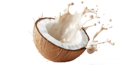 Fresh Coconut Milk Splash Tropical Refreshment isolated on transparent background