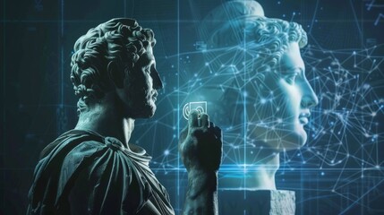 documentary shot future of artificial intelligence sci-fi movie background world with robots and androids humanoid