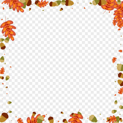 Brown Foliage Background Transparent Vector. Oak Seamless Texture. Orange Leaves. Landscape Set. Gold Plant Paper.