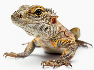 Fototapeta premium Colorful lizard basking on a smooth surface during the day