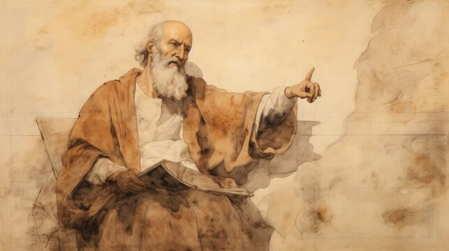 Illustration of Preaching of St. Barnabas with Ancient Cyprus, Biblical Illustration, Beige Background, Copyspace,Christian banner