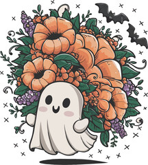 Halloween cute ghost vector t-shirt design