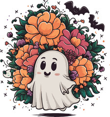 Halloween cute ghost vector t-shirt design