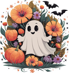 Halloween cute ghost vector t-shirt design