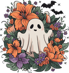 Halloween cute ghost vector t-shirt design