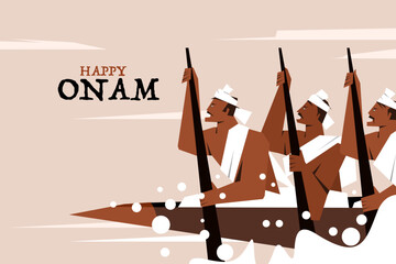 Traditional oarsmen rowing a boat during Onam festival.Concept of Onam festival in Kerala © AJay