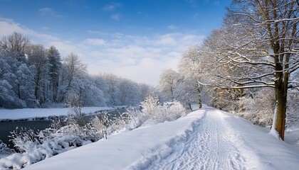 Obraz premium Snow-covered river trail
