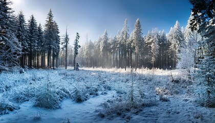 Frozen forest clearing
