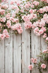 Beautiful flowers on a wooden fence for background