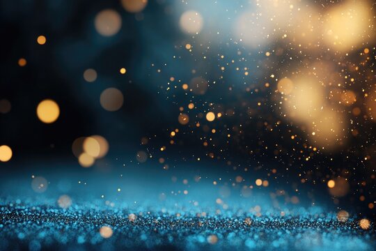 Glittering colourful confetti background in blue and gold color. Party background concept for holiday, celebration, New Year's Eve or jubilee