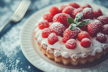 Close up of tasty cake with strawberries. Eat an extra dessert day on 4th September