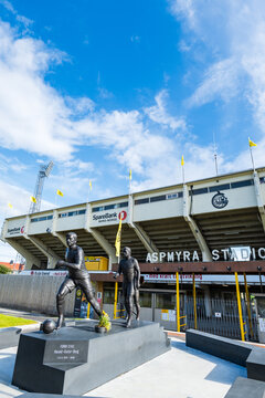 Bodo, Norway - 07.30.2024: Aspmyra Stadion, the home stadium of Bodo Glimt, a Norwegian football club in Bodo, Norway, that currently plays in Eliteserien, the Norwegian top division