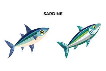 Obraz premium Detailed Sardine Fish vector illustration. Perfect for culinary, marine, and environmental designs. High-quality vector for easy customization. Ideal for menus, packaging, education, and web graphics.