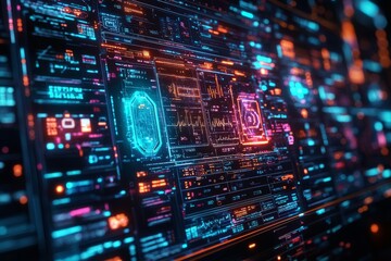 Obraz premium Electronic medical records system, digital health data management. Generative AI