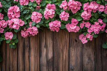Beautiful flowers on a wooden fence for background