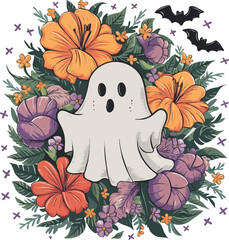 Halloween cute ghost vector t-shirt design