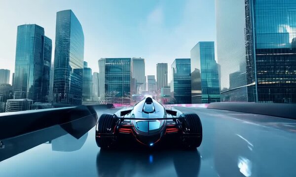 A futuristic race with high-speed hover cars.