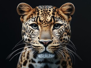 Close-up shot of a leopard's face on a black background