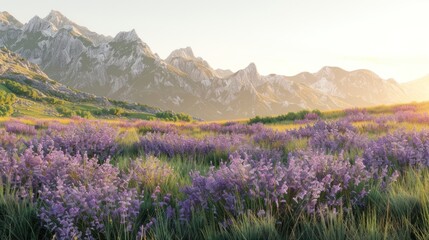 Obraz premium Lavender field mountain sunrise wallpaper