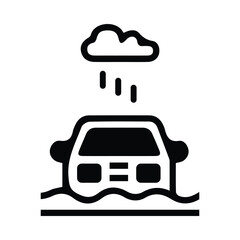 car, flood, disaster, icon, cloud, rain, car flood disaster icon