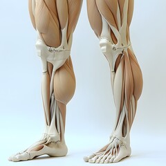A 16:9 view of the muscles of the human leg, from the hip to the foot, showing both superficial and deep muscles with detailed anatomical accuracy.