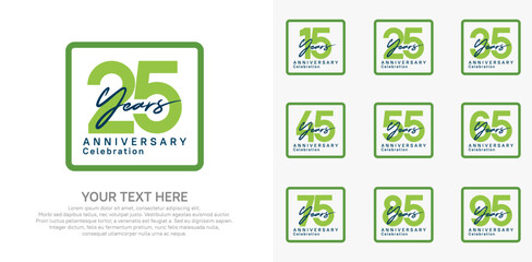 anniversary set logo style with green color in square for company celebration moment