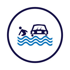 car, flood, disaster, icon, cloud, rain, car flood disaster icon