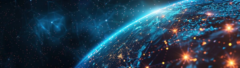 Obraz premium Stunning View of Earth from Space with Glowing Network Connections and Starry Background