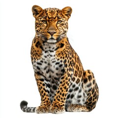 Obraz premium Leopard Sitting on White Background