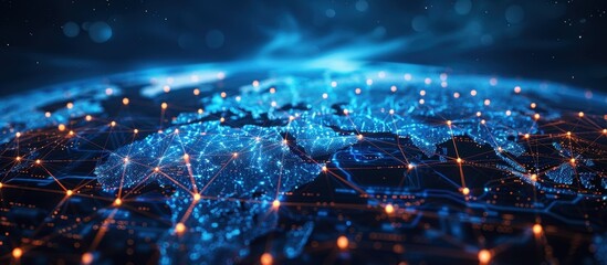 Fototapeta premium Global Network Connections Across the World - Digital Earth with Glowing Nodes and Lines Representing Connectivity