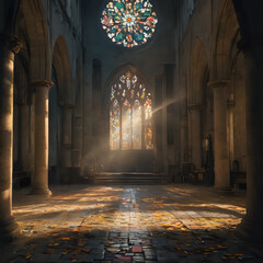 Obraz premium sunlight shining through a stained glass window in a church