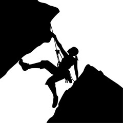 Woman climber black silhouette, climbing lead or mountaineering, vector of woman in sport, adventure climbing, people and mountain, person travel outdoor, active extreme illustration
