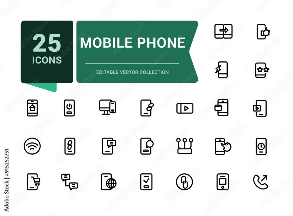 Wall mural mobile phone and smartphone icon set. related to device, phone and more. minimalistic web and ui ico